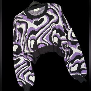 Hot Sale Women's crop top Sweater statement sleeves in Black Purple swirl Y2K OS